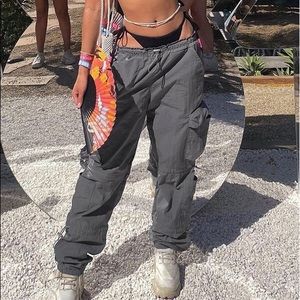 Drawstring Cargo Pants Grey